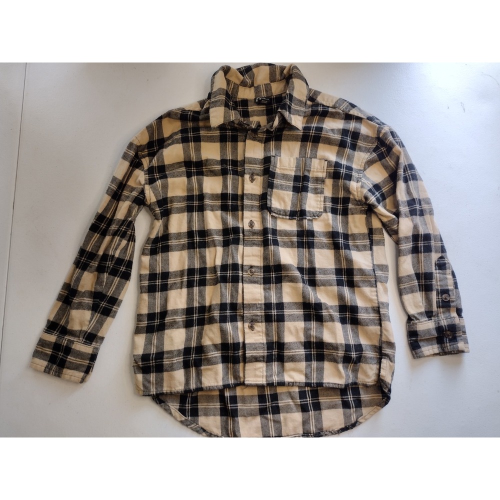 Art‎ Class Kids Plaid Flannel Button Down Shirt Size M 8 Beige Black Long Sleeve